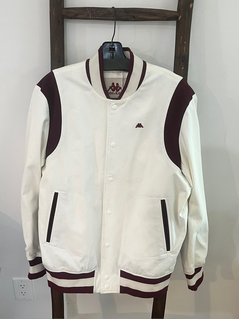 Kappa White and Burgundy Varsity-Style Bomber Jacket